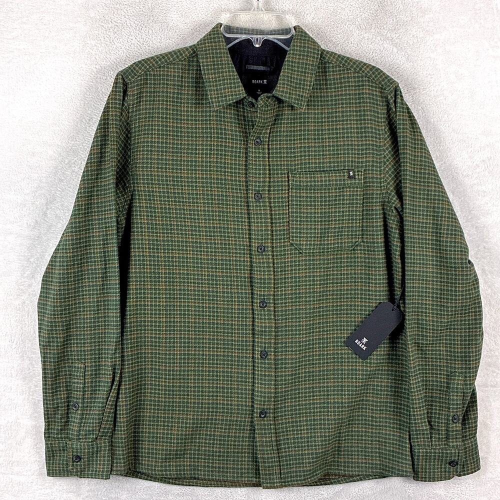Roark Flannel Shirt Mens S Green Houndstooth Crossroads Preppy Classic Huckberry